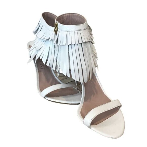 Aperlai 10 White Elise Fringed High Heel Sandals - Picture 7 of 8